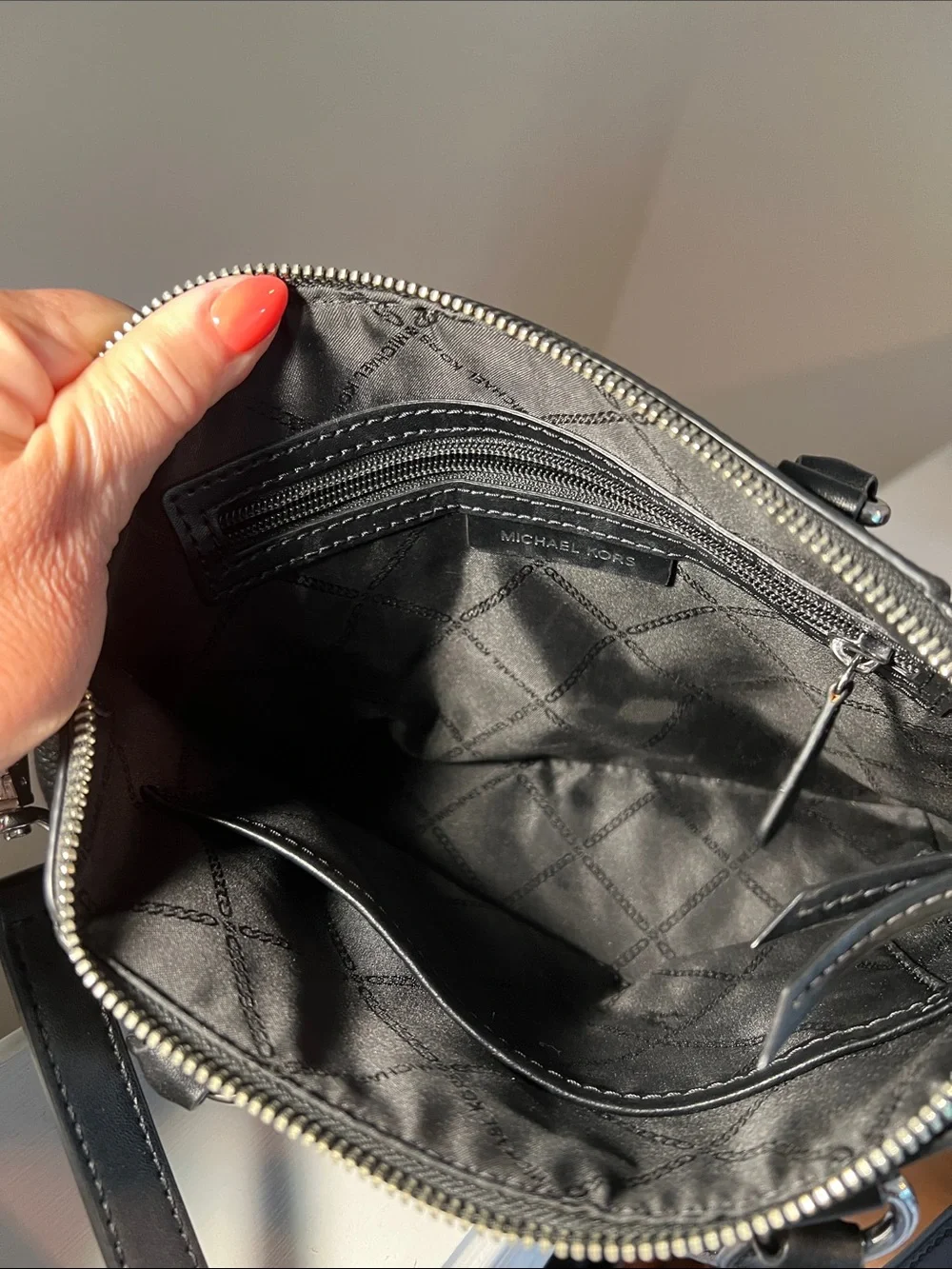 Michael Kors Black Pebbled Leather Satchel with Adjustable Crossbody Strap